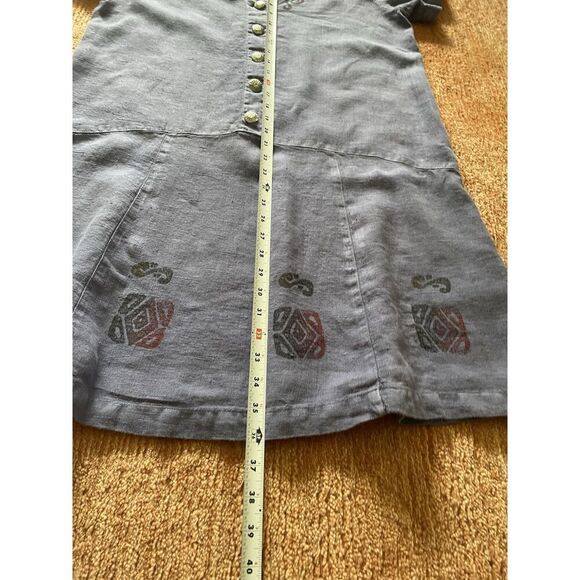 Vintage Blue Cactus Linen Dress Made in USA Boho Painted Print Drop Waist M/L - Picture 4 of 7